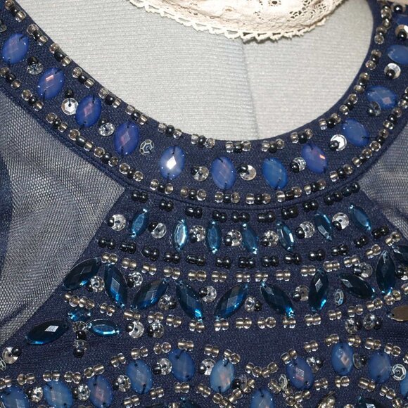 Blue Jeweled HALTER TOP Size 3 BY SEQUIN HEARTS USED FOR PHOTO SHOOTS - Picture 2 of 10